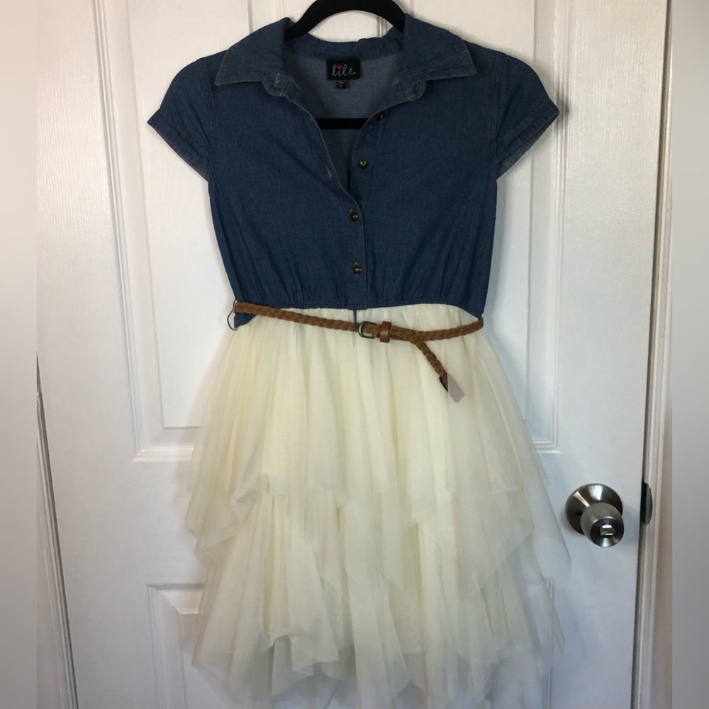 Lilt Girls Size 12 Blue And White Dress Denim And Tulle